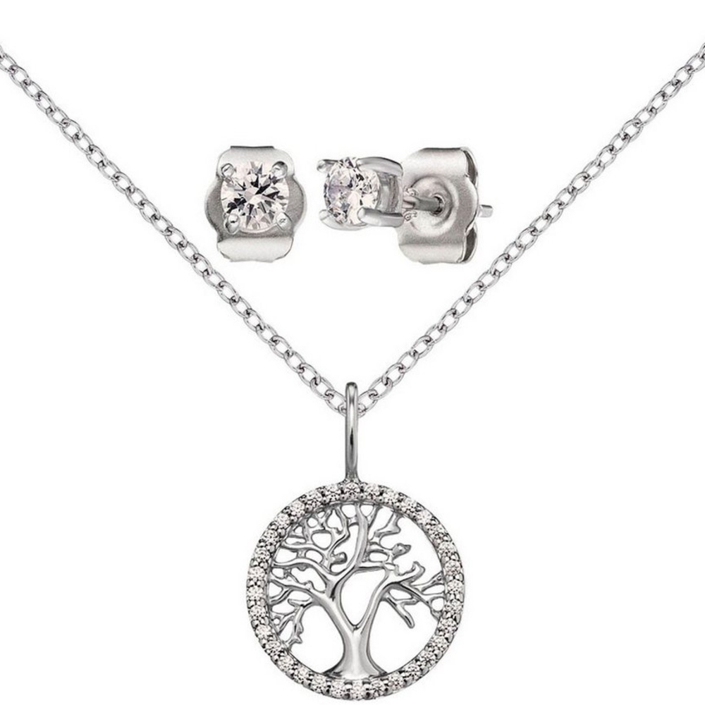 Silver Tree Of Life Pendant Necklace and Earring Set